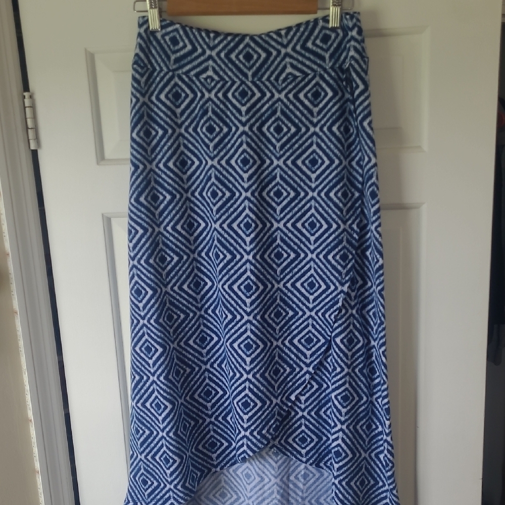 Faded Glory Blue and White High-Low A-Line Maxi Skirt